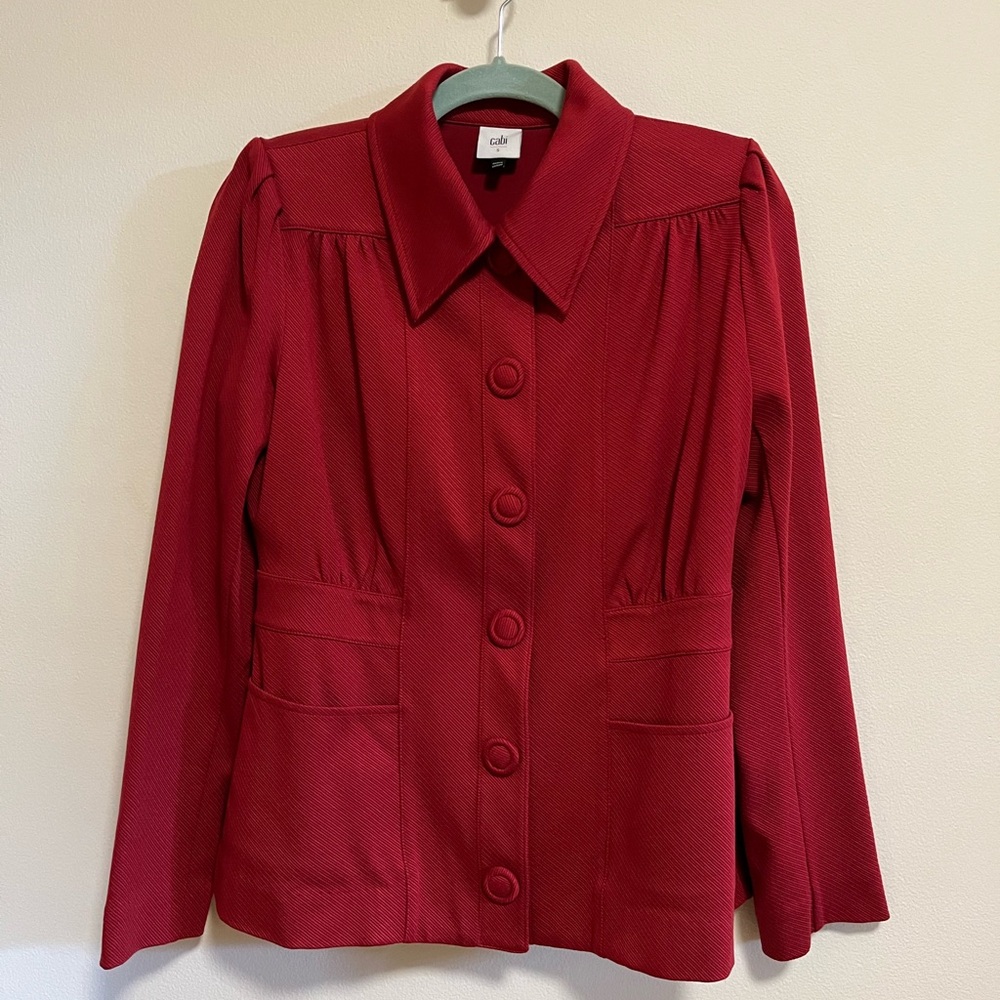 CAbi Red Blazer Classic Collar Structured Seaming